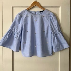 Zara Top- Light Blue with Pearls - Size Medium